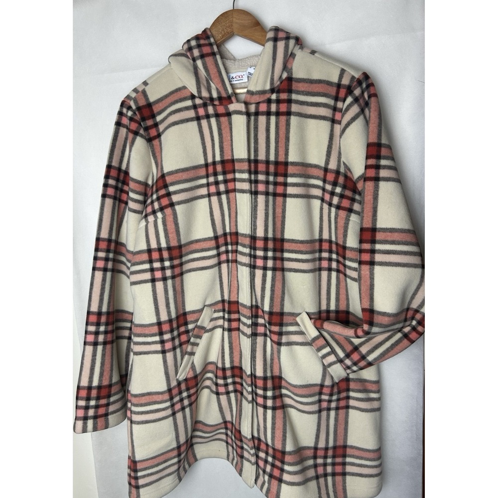 D&CO Denim & Company plaid‎ fleece lined Coat size L